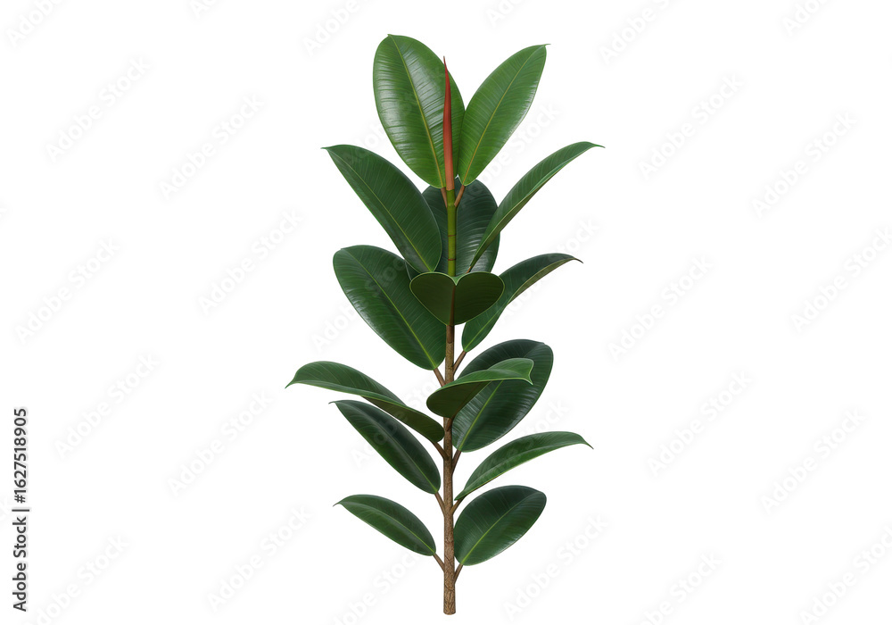 Fototapeta premium Lush green rubber plant branch with vibrant leaves against a clean background