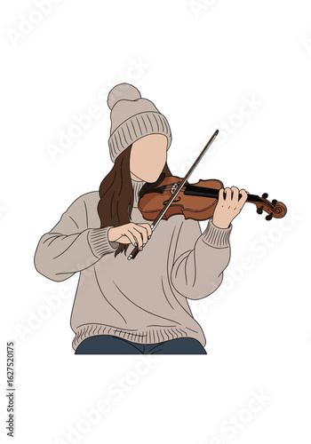 Violinist in Winter: Minimalist Musical Illustration