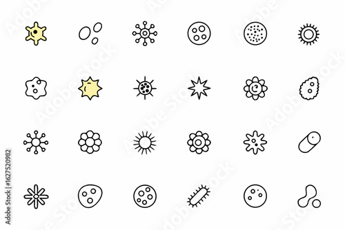 A captivating bundle of microorganism line art icons in minimal one-line style — ideal for biology posters, school materials, and scientific branding.
