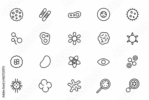 A minimalist line vector set that explores unseen life forms — crafted for scientific education, health content, and decorative biotech themes.