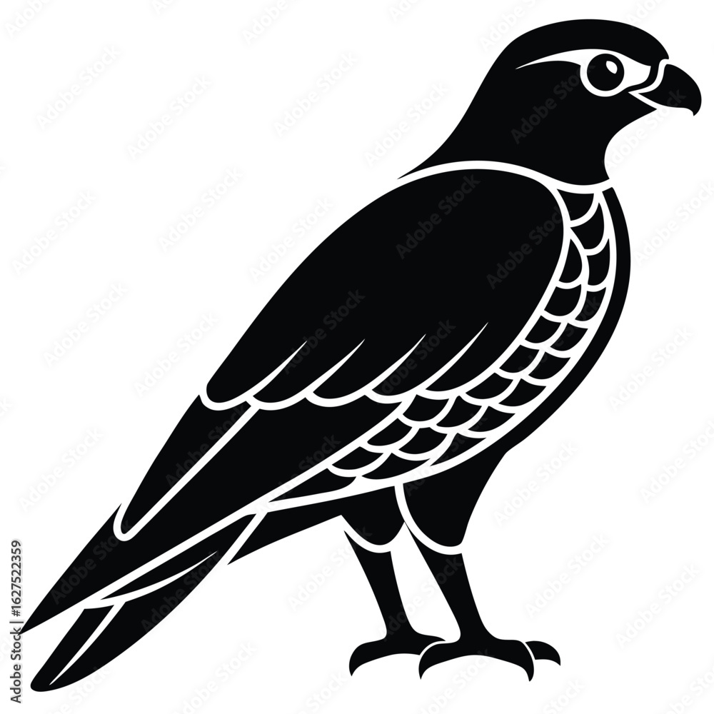 Fototapeta premium Black falcon silhouette vector icon on white background bird