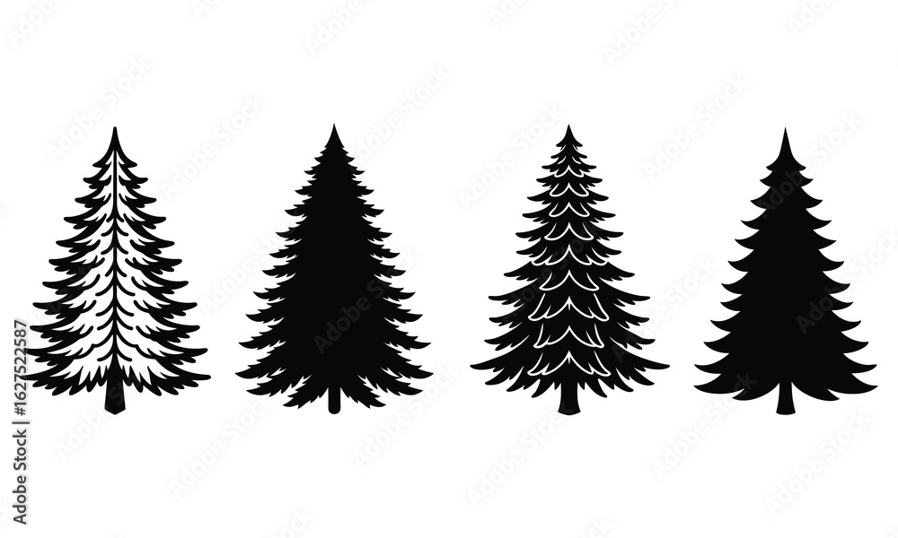 Fototapeta premium Detailed fir tree silhouette with natural elements