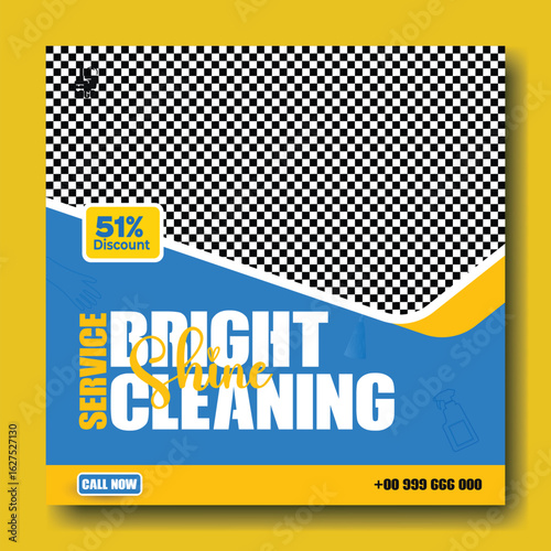 Professional cleaning service advertisement with a person wiping a surface with a spray bottle and cloth