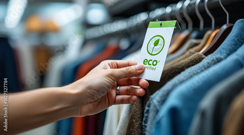 Eco-Friendly Clothing Label in Sustainable Fashion Store with Modern Apparel Display