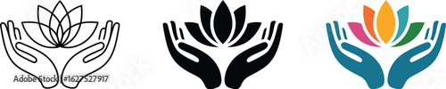 Lotus flower in caring hands, wellness and spiritual growth