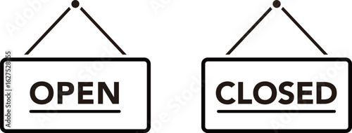 開店と閉店の看板アイコンセット