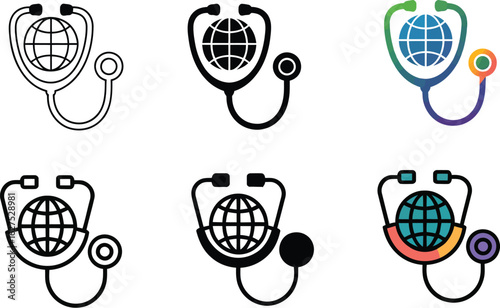 Global healthcare icons emphasizing worldwide medical solutions