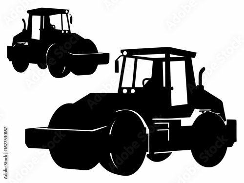 Road Roller Construction Vehicles Silhouettes