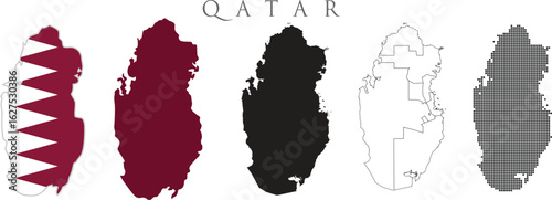 Qatar Map - Set of Qatar map in original, silhouette and proportions. Map world design for  Vector illustration.