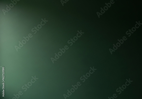 Abstract backdrop of a dark green painted wall, featuring a smooth texture illuminated by soft natural lighting for a minimal design
