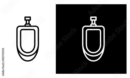 Flat vector icon of a urinal in black and white, minimal restroom symbol