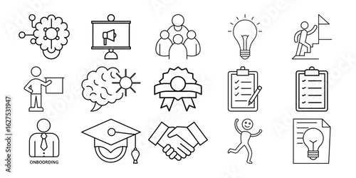 Collection of education and business icons isolated on white background
