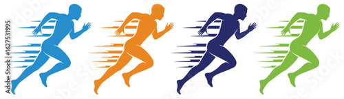  Group of Four Colored Runners with Motion Lines Vector Design