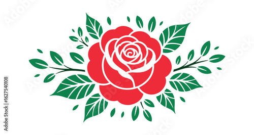Rose flower, valentine greeting card. Floral Elements