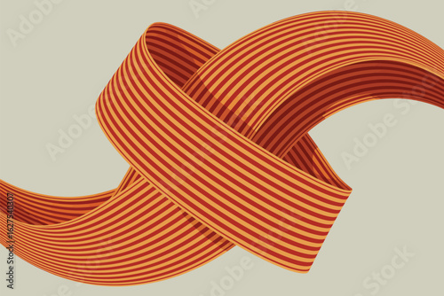 Abstract illustration of a flowing striped ribbon with orange and tan colors on a neutral background