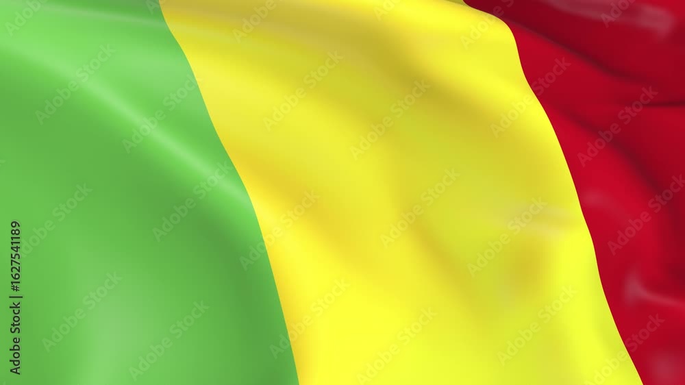 Photo realistic slow motion 4KHD flag of the Mali waving in the wind. Seamless loop animation with highly detailed fabric texture in 4K resolution. Photo realistic slow motion 4KHD flag of the Mali waving in the wind. Seamless loop animation with highly detailed fabric texture in 4K resolution.