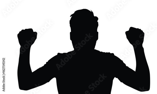 Silhouette of Strong Man Flexing Arms | Muscular Pose Vector Shadow Figure on White Background

