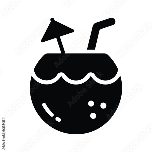 Grab this glyph icon of chilled coconut drink