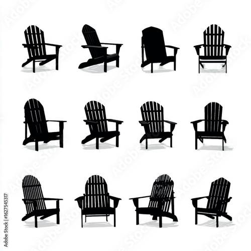adirondack chair silhouette set, Black & White silhouette set 