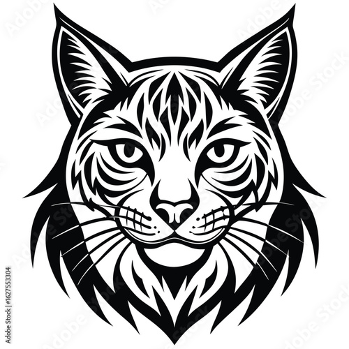 Black bobcat head stylized tribal vector graphic lynx wild cat