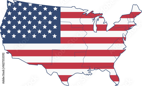 United states map with flag patriotic american usa outline