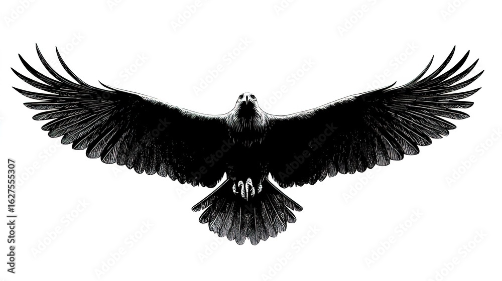 Obraz premium Black - and - White Illustration of a Majestic Eagle with Outstretched Wings