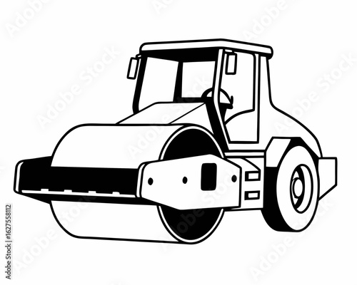 Road Roller Construction Vehicle Black Outline Drawing