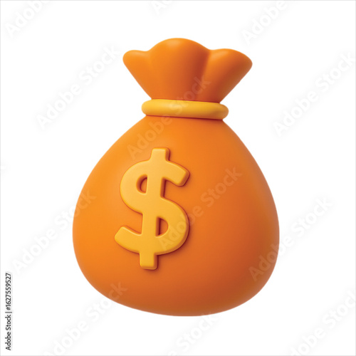 Gold dollar sign on a money bag with a bank icon and a business illustration