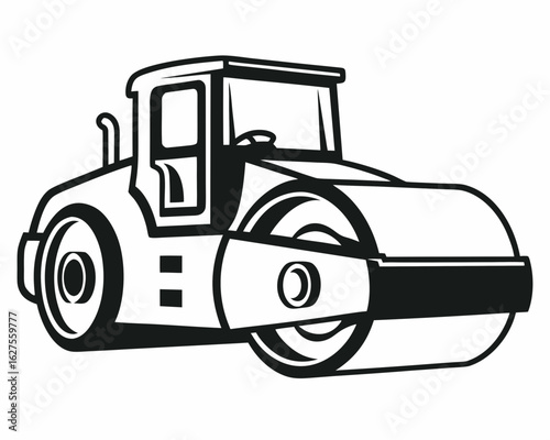 Road Roller Construction Vehicle Black and White Drawing