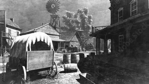 Street of the city of old America. Street of the city of old America. Animation on the theme of history and graphics, travel and the city.