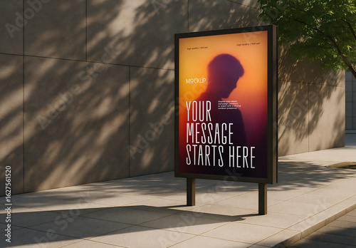 Urban Poster Mockup – Outdoor Advertising Frame with Sunset Shadow and Tree Light Play
