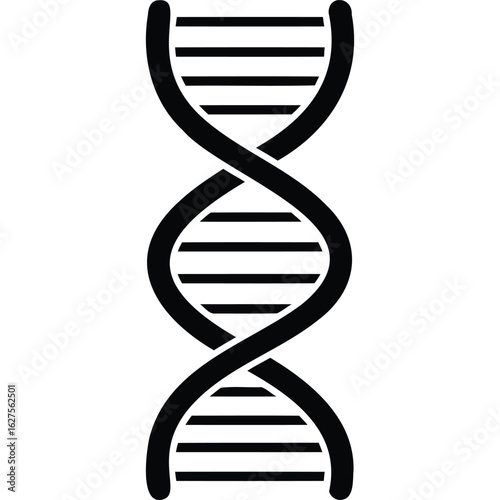 A black and white illustration depicting a stylized dna double helix structure on a white background surface silhouette