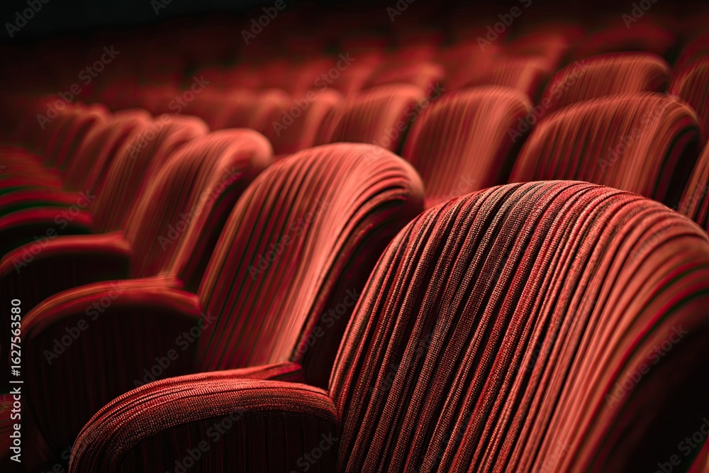 Fototapeta premium Rows of deep red theatre seats