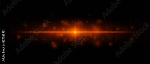 Horizontal flare with strong central burst and long beams, perfect for overlays, digital effects, modern design, and creative highlights.