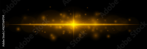 Intense horizontal flare with beams and soft particles, creating a vibrant accent for overlays, highlights, backgrounds, and graphic design.
