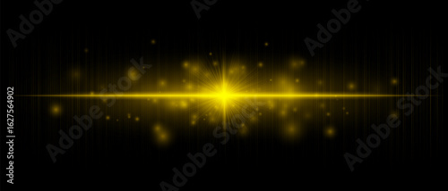 Horizontal flare with strong central burst and long beams, perfect for overlays, digital effects, modern design, and creative highlights.
