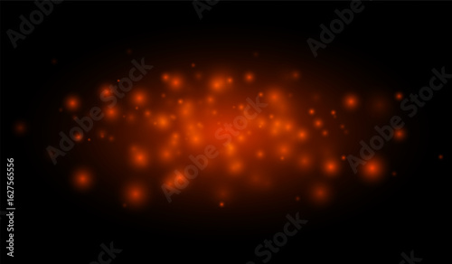 Soft glowing particles scattered on a dark field, creating an atmospheric light effect for overlays, decorations, backgrounds, and visual effects.