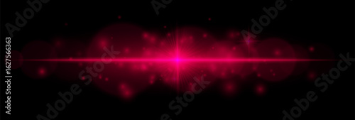 Horizontal flare with glowing center, soft bokeh, and scattered particles. Suitable for overlays, digital art, decorative accents, and light effects.
