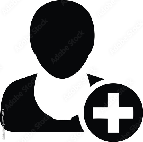 Vector illustration of add user icon isolated on black background