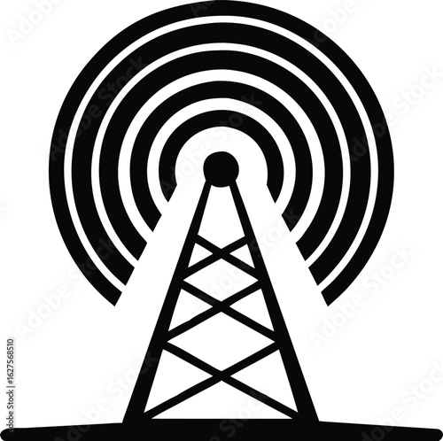 Vector illustration of radio tower with broadcast waves isolated