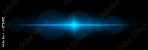 Wide horizontal flare with strong beams and bokeh circles, great for overlays, backgrounds, lighting accents, and modern digital effects.