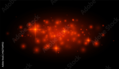 Multiple star-shaped flares and soft light particles for creating overlays, festive backgrounds, and graphic design projects.