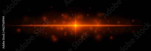Intense horizontal flare with beams and soft particles, creating a vibrant accent for overlays, highlights, backgrounds, and graphic design.
