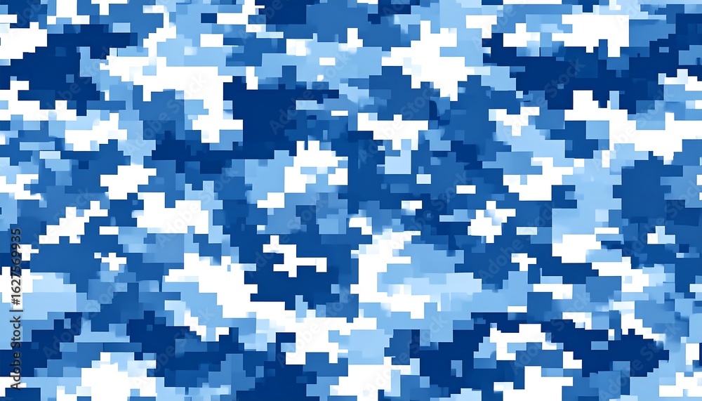 Fototapeta premium Abstract blue and white pixelated camouflage pattern