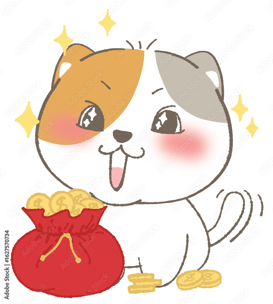 Adorable White Cat in Kawaii Style Illustration Adorable White Cat in Kawaii Style Illustration