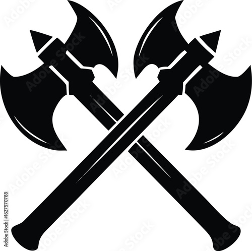 Vector illustration of two double headed battle axes crossed isolated