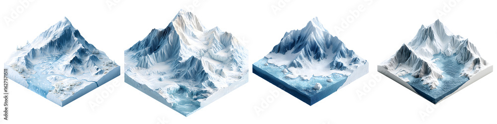 Fototapeta premium Isometric Mountain Landscape Set. 3D Render Isolated on White.
