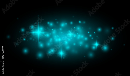 Multiple star-shaped flares and soft light particles for creating overlays, festive backgrounds, and graphic design projects.