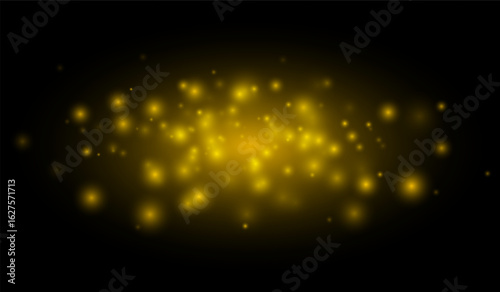 Soft glowing particles scattered on a dark field, creating an atmospheric light effect for overlays, decorations, backgrounds, and visual effects.