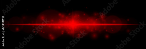 Horizontal flare with glowing center, soft bokeh, and scattered particles. Suitable for overlays, digital art, decorative accents, and light effects.